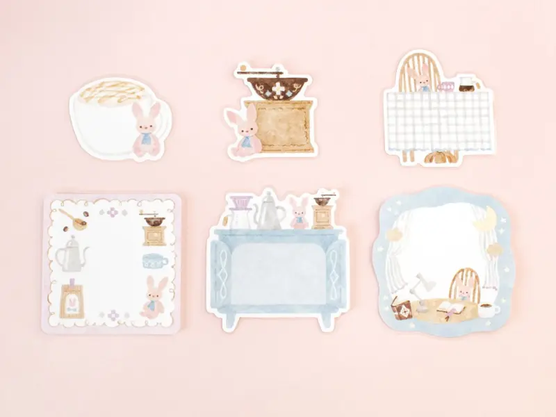 Papier Platz x Nakauchi Waka Flake Stickers - Rabbit and Coffee