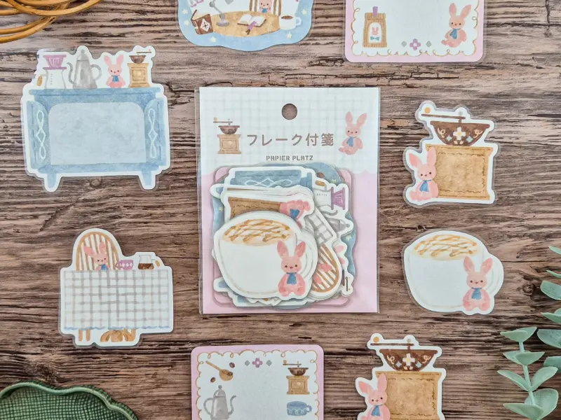 Papier Platz x Nakauchi Waka Flake Stickers - Rabbit and Coffee