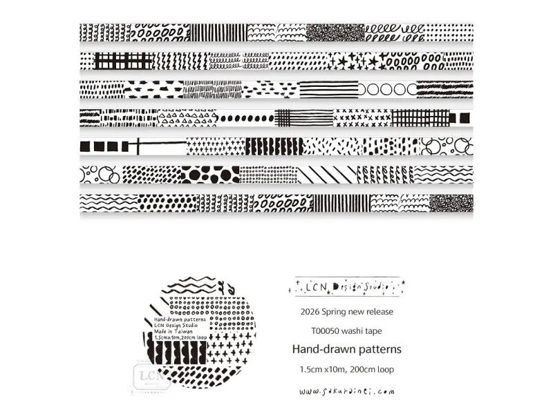 Pre-Order LCN Washi Tape - Hand Drawn Patterns