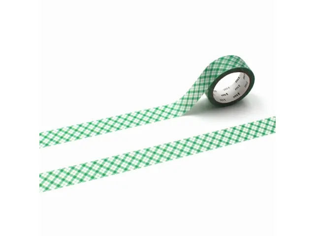 mt 1P Washi Tape Overlapping Fine Gingham Check - Green