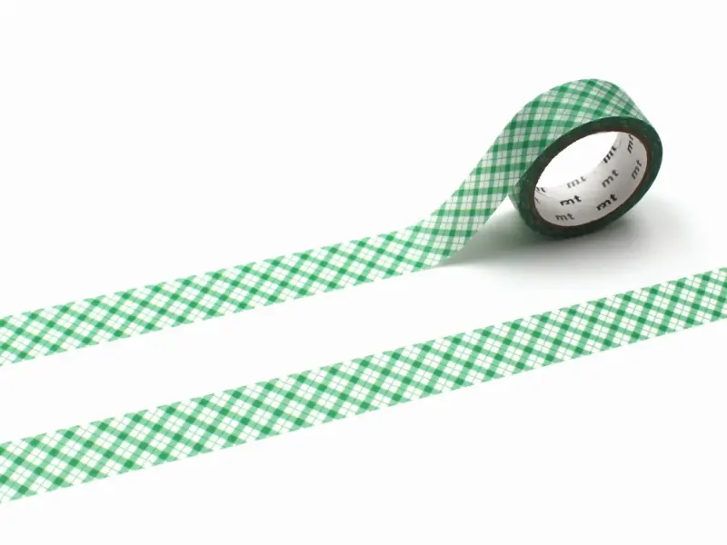 mt 1P Washi Tape Overlapping Fine Gingham Check - Green