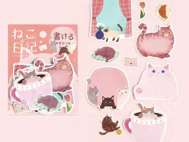 Pre-Order BGM Memo Stickers Cat Diary - Pink