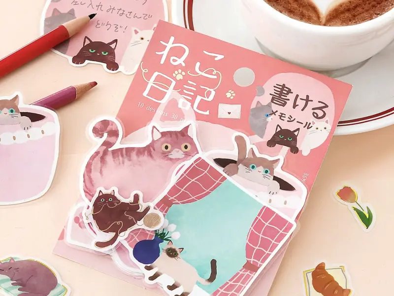 Pre-Order BGM Memo Stickers Cat Diary - Pink