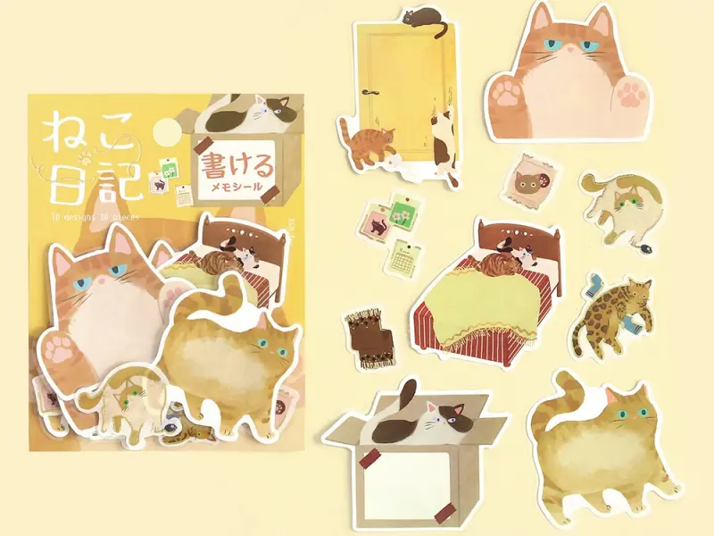Pre-Order BGM Memo Stickers Cat Diary - Yellow