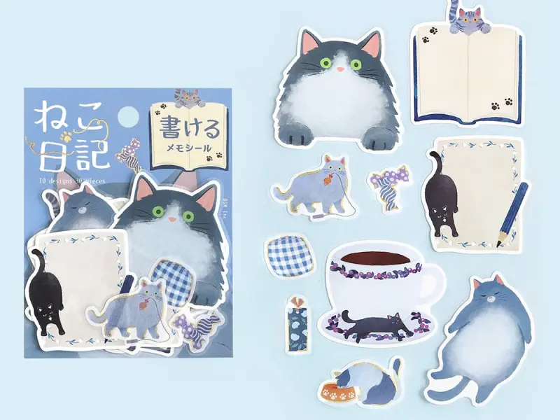 Pre-Order BGM Memo Stickers Cat Diary - Blue