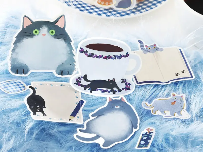 Pre-Order BGM Memo Stickers Cat Diary - Blue