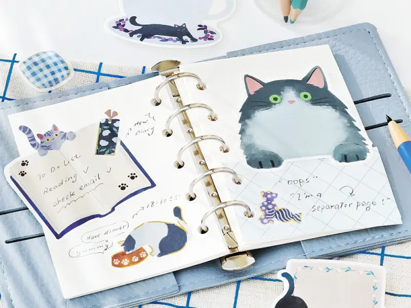 Pre-Order BGM Memo Stickers Cat Diary - Blue