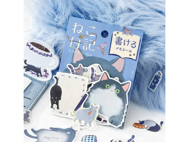 BGM Memo Stickers Cat Diary - Blue