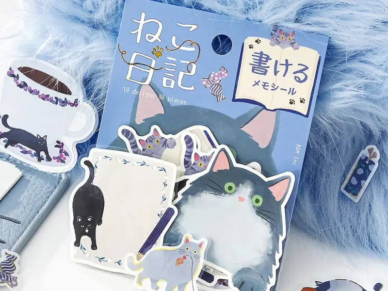 Pre-Order BGM Memo Stickers Cat Diary - Blue
