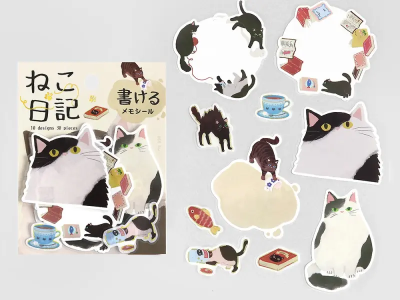 Pre-Order BGM Memo Stickers Cat Diary - Black