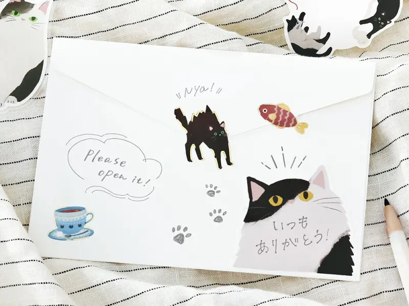 Pre-Order BGM Memo Stickers Cat Diary - Black