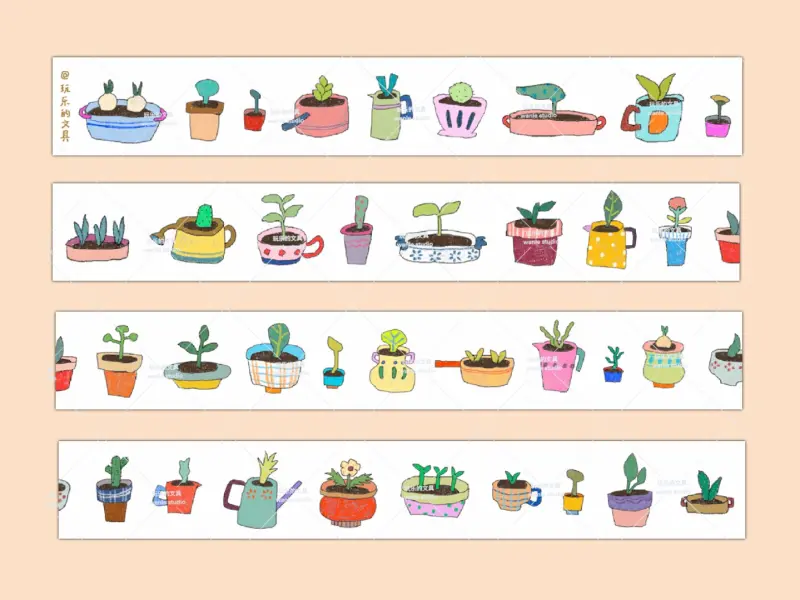 Pre-Order Wanle Studio Kiss-Cut Washi Tape - Mini Potted Plant