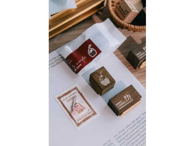 Meow Illustration Wooden Rubber Stamp - Cherry Cup Cake