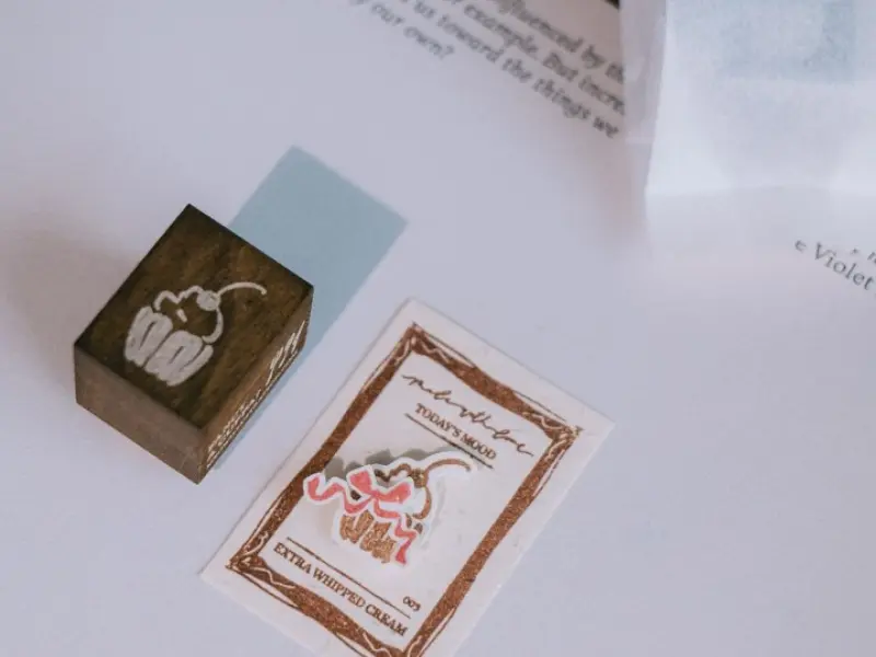 Pre-Order Meow Illustration Wooden Rubber Stamp - Cherry Cup Cake