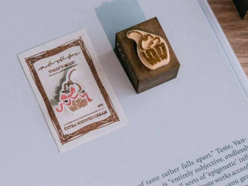 Pre-Order Meow Illustration Wooden Rubber Stamp - Cherry Cup Cake