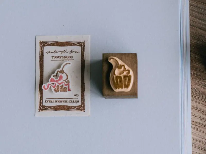 Pre-Order Meow Illustration Wooden Rubber Stamp - Cherry Cup Cake