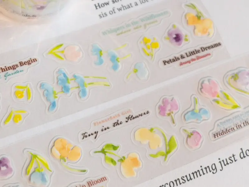 Pre-Order Meow Illustration Wildflower Field Glossy PET Tape With Kisscut
