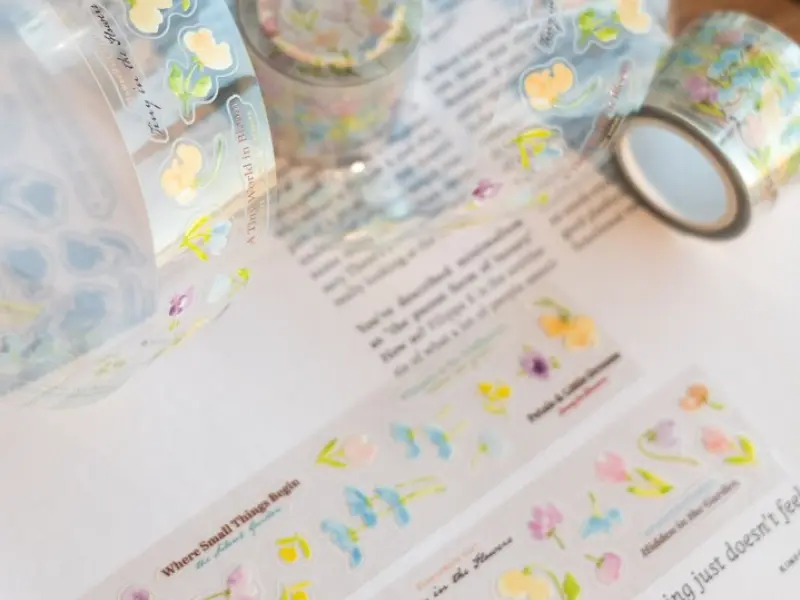 Pre-Order Meow Illustration Wildflower Field Glossy PET Tape With Kisscut