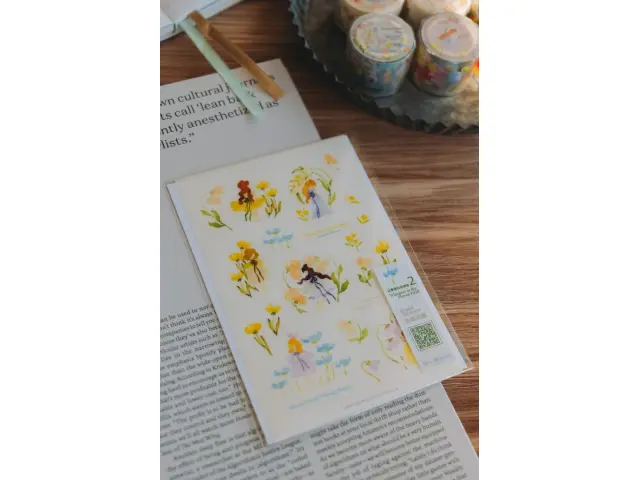 Meow Illustration Whispers in the Flower Field 2 Washi Stickers