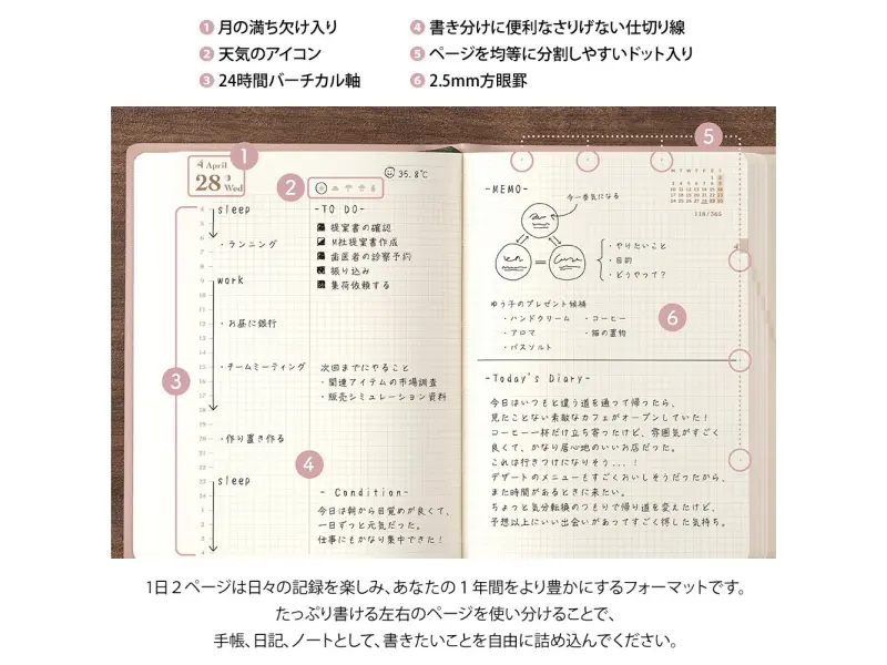 Pre-Order MIDORI HIBINO Diary 2027 A6 Two-Pages-Per-Day Planner - Pink Limited