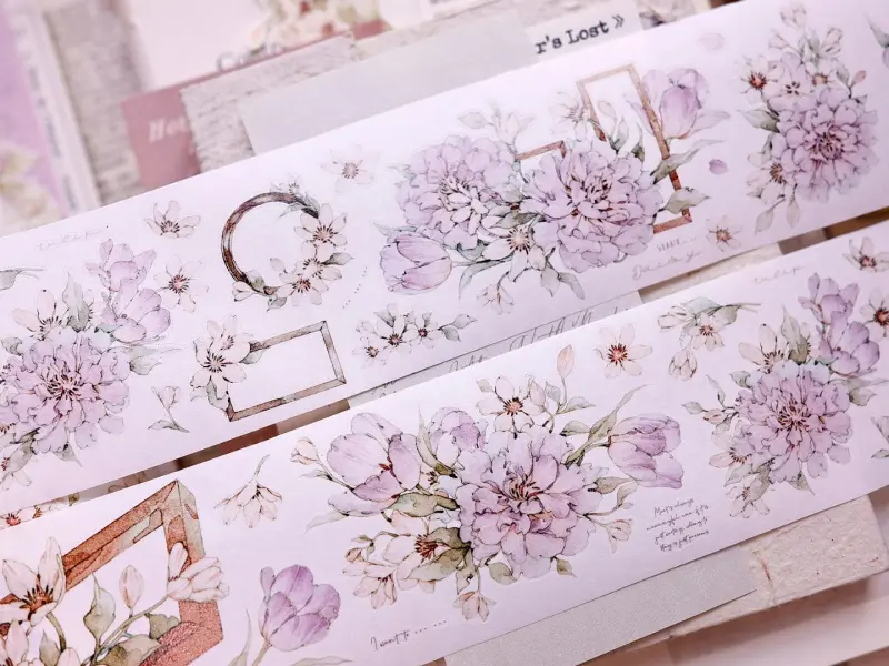 Pre-Order Xiaobaijia Die-Cut Washi Tape - Floral Smoky Purple