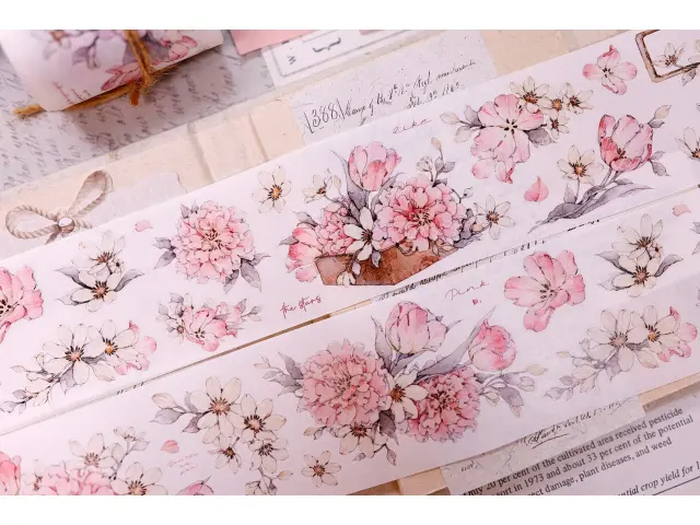 Xiaobaijia Die-Cut Washi Tape - Floral Soft Pink