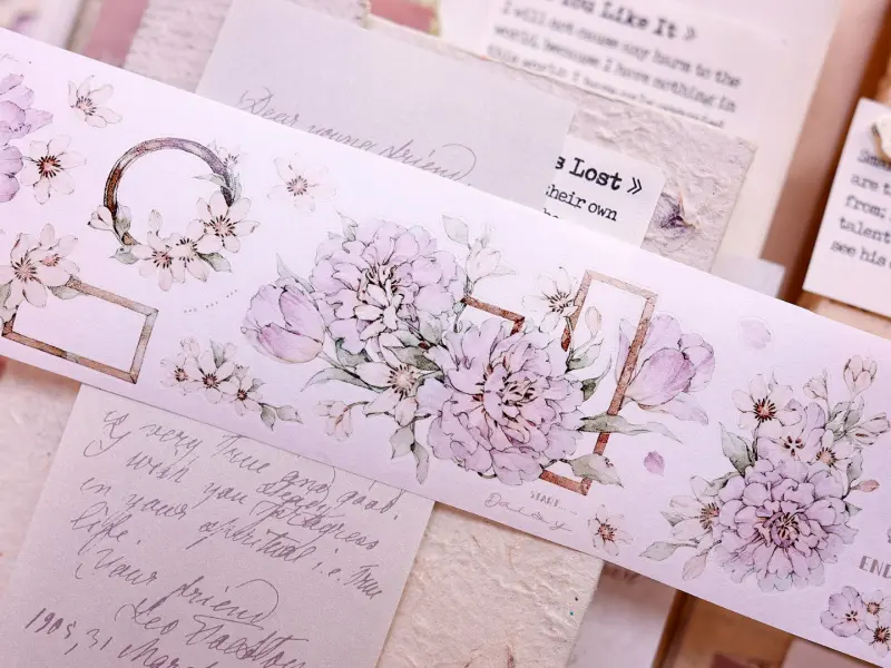 Pre-Order Xiaobaijia Die-Cut Washi Tape - Floral Smoky Purple