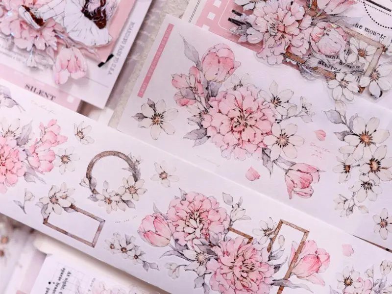 Pre-Order Xiaobaijia Die-Cut Washi Tape - Floral Soft Pink