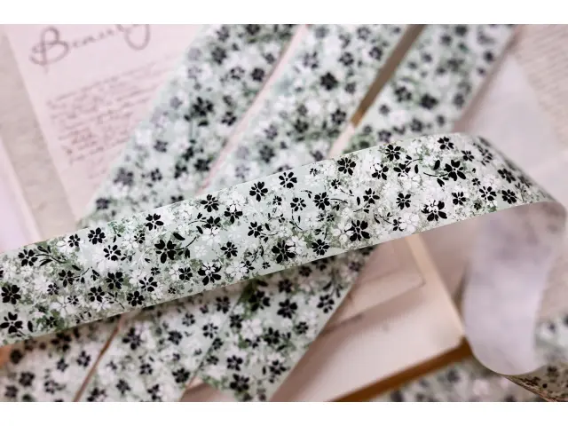 Pre-Order Xiaobaijia Washi Tape With Release Paper - Green Mist Floral Letter
