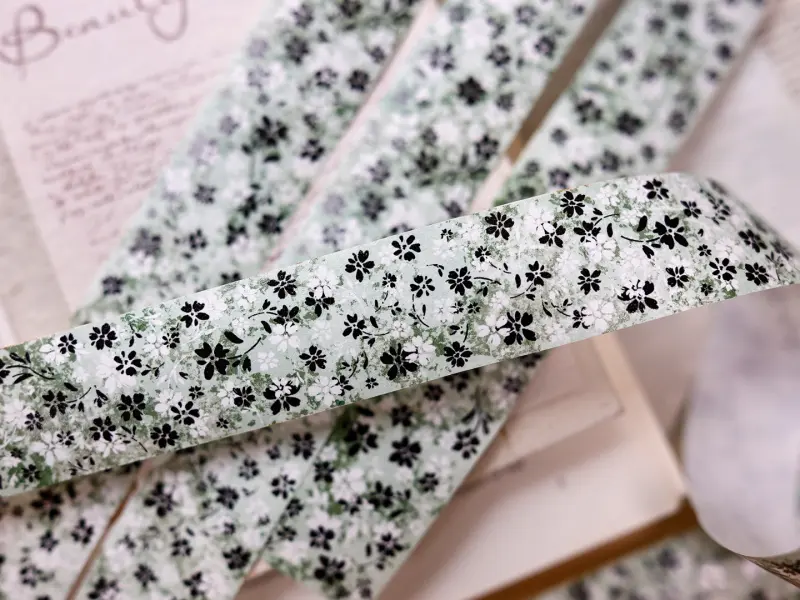Pre-Order Xiaobaijia Washi Tape With Release Paper - Green Mist Floral Letter