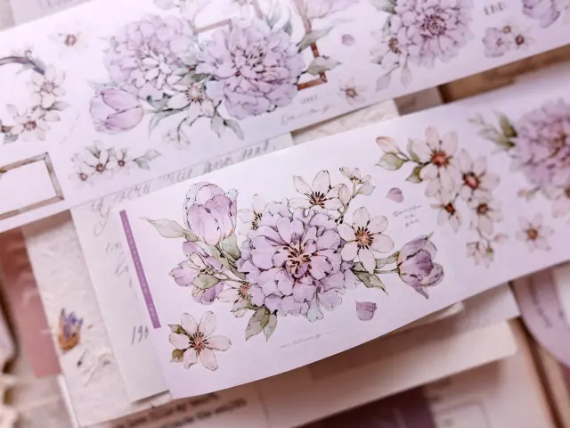 Pre-Order Xiaobaijia Die-Cut Washi Tape - Floral Smoky Purple