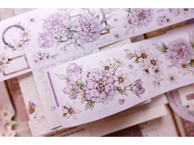 Xiaobaijia Die-Cut Washi Tape - Floral Smoky Purple