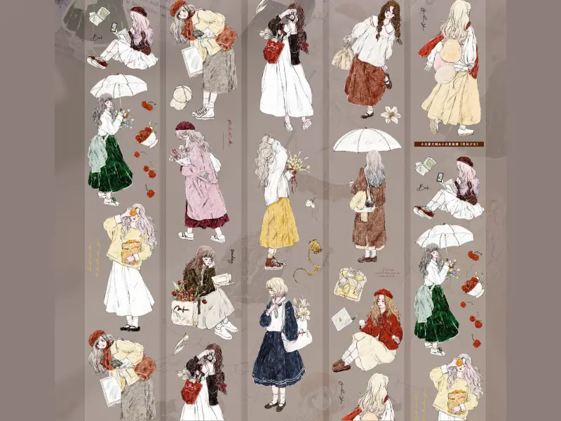 Pre-Order Xiaobaijia Kiss-Cut Washi Tape - Girl Among Flowers