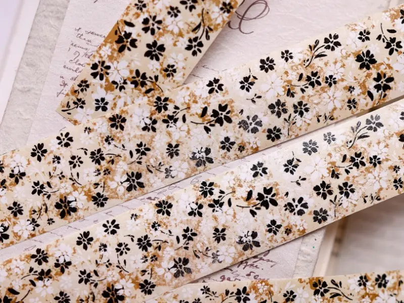 Pre-Order Xiaobaijia Washi Tape With Release Paper - Tea Brown Floral Shadows
