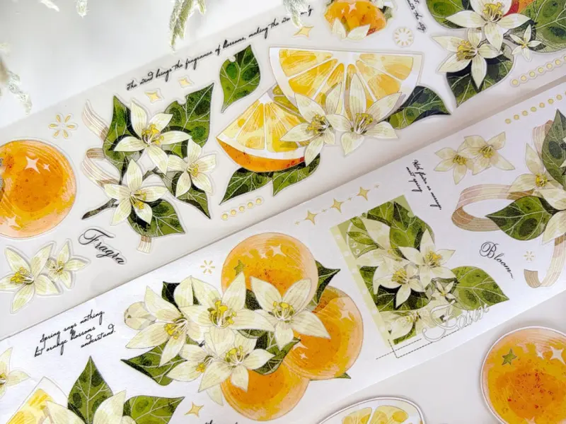 Pre-Order Baicangjia Studio Die-Cut Washi Tape - Tangerine Blossoms