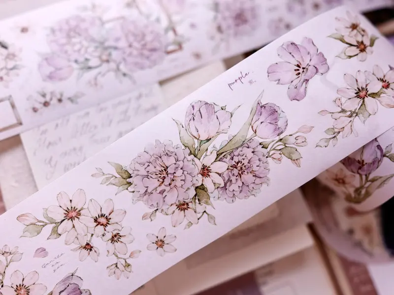 Pre-Order Xiaobaijia Die-Cut Washi Tape - Floral Smoky Purple