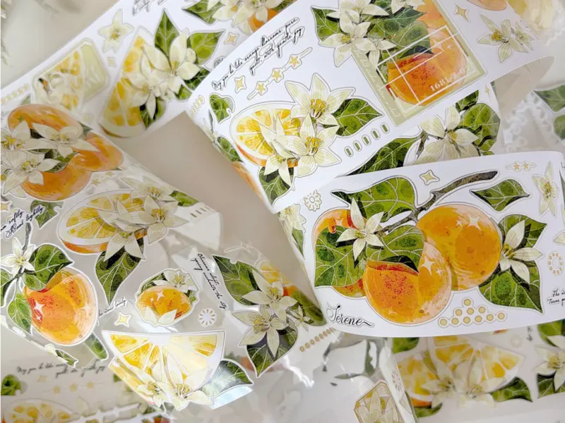 Pre-Order Baicangjia Studio Die-Cut Washi Tape - Tangerine Blossoms