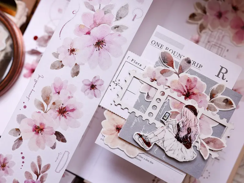 Pre-Order Xiaobaijia Kiss-Cut Washi Tape - Pink Floral Letter
