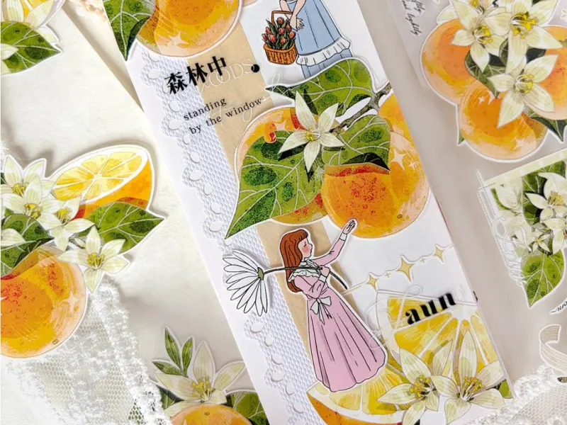 Pre-Order Baicangjia Studio Die-Cut Washi Tape - Tangerine Blossoms