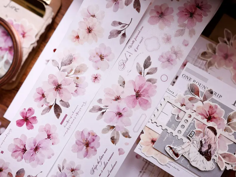 Pre-Order Xiaobaijia Kiss-Cut Washi Tape - Pink Floral Letter