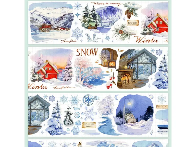 Meowpaji Washi Tape Sample - The Snow Falls Silently