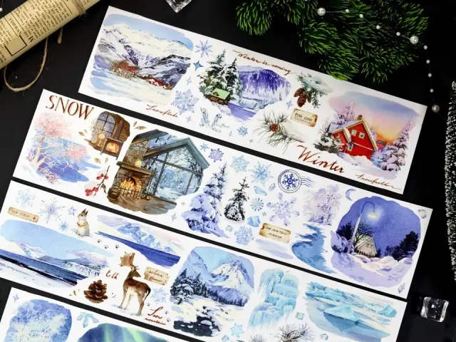 Meowpaji Washi Tape Sample - The Snow Falls Silently