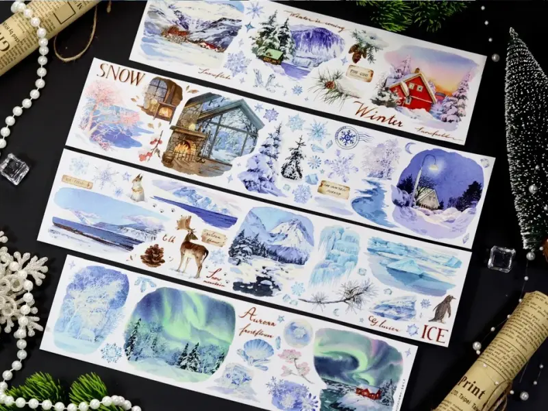 Meowpaji Washi Tape Sample - The Snow Falls Silently