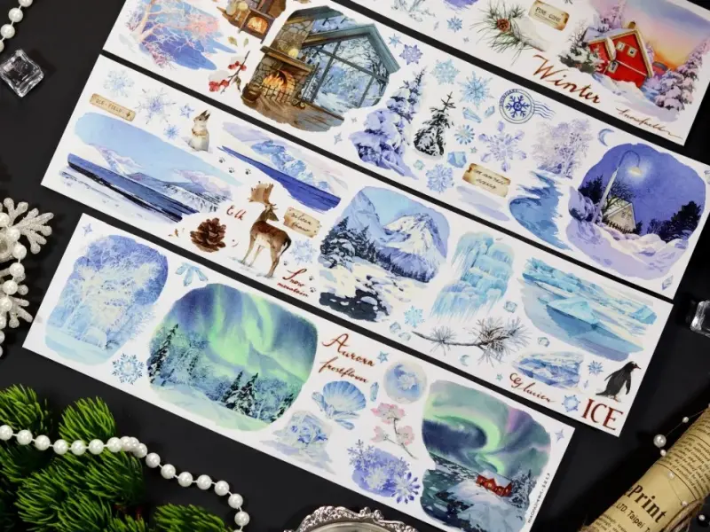 Meowpaji Washi Tape Sample - The Snow Falls Silently