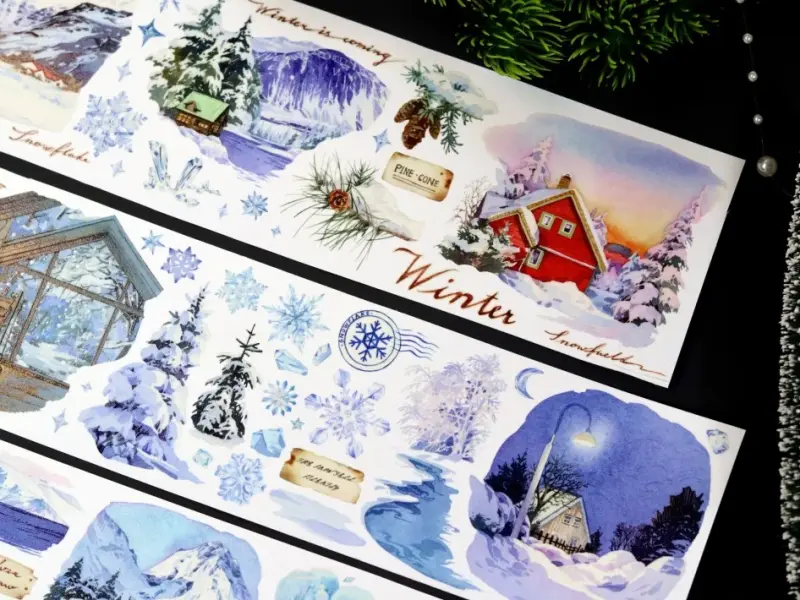 Meowpaji Washi Tape Sample - The Snow Falls Silently