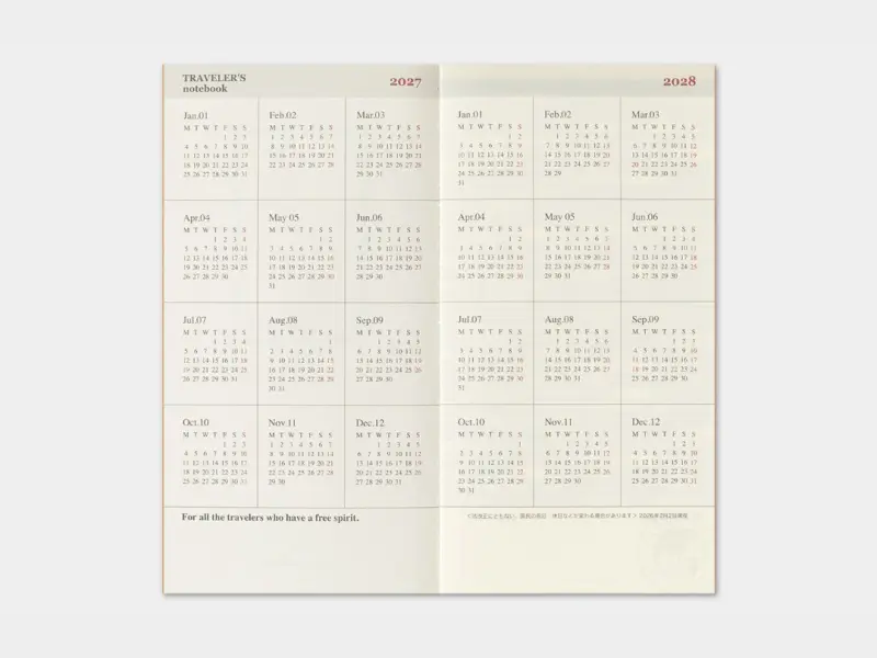 Pre-Order 2027 Monthly Diary Traveler's Notebook Refill (Regular Size)