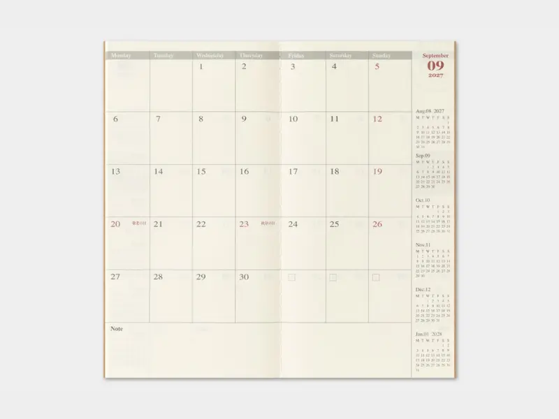 Pre-Order 2027 Monthly Diary Traveler's Notebook Refill (Regular Size)
