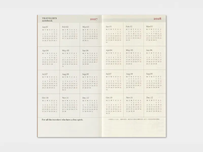Pre-Order 2027 Weekly Vertical Diary - Traveler's Notebook Refill Set (Regular Size)
