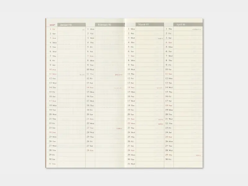 Pre-Order 2027 Weekly Vertical Diary - Traveler's Notebook Refill Set (Regular Size)