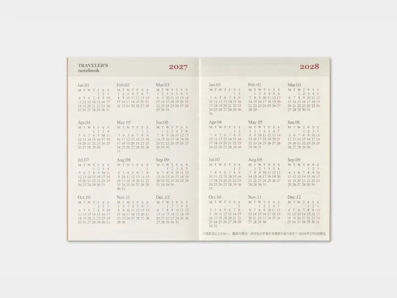 Pre-Order 2027 Monthly Diary - Traveler's Notebook Refill (Passport Size)